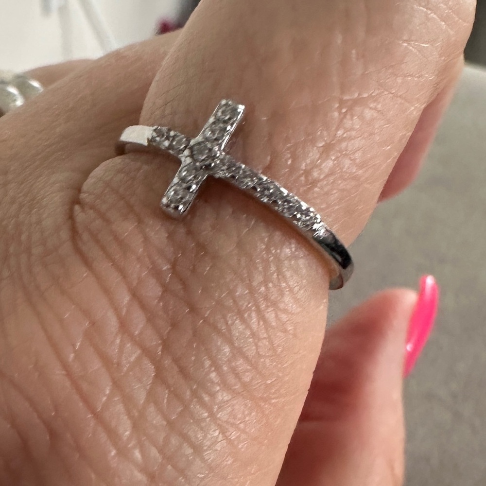 Silver Cross Ring with CZ Size 9